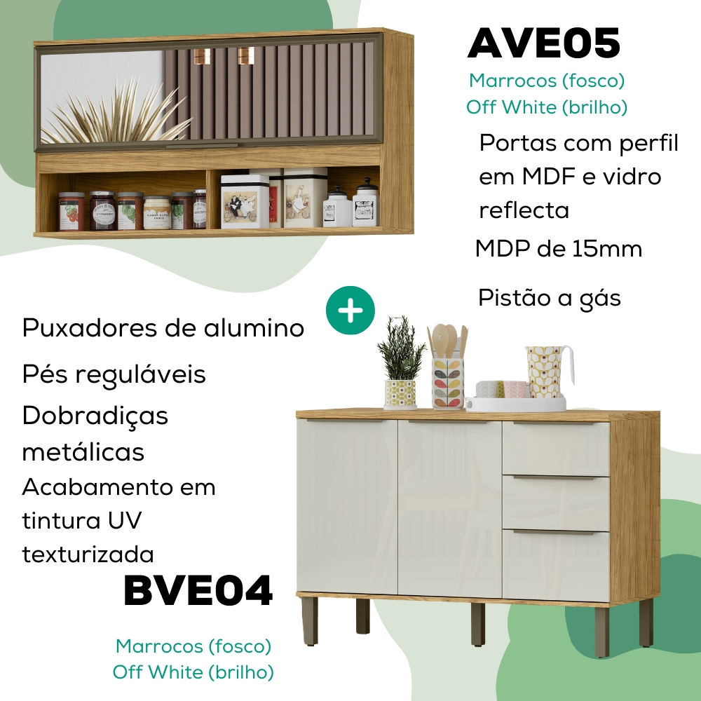 Armario Aereo E Balcao Pia 120 cm Vera Marrocos Off White MXM