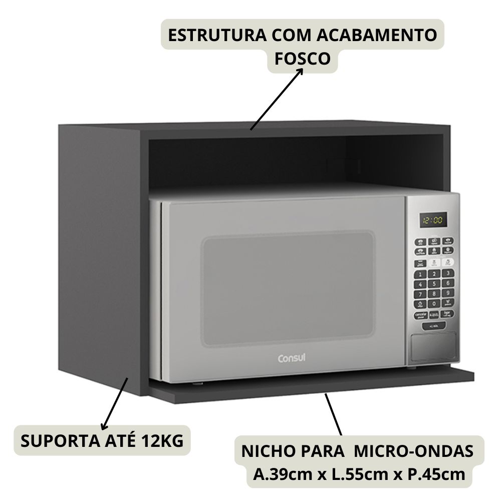 Armario Aereo Nicho Microondas 58 cm 12542 Etti Grafite PLN