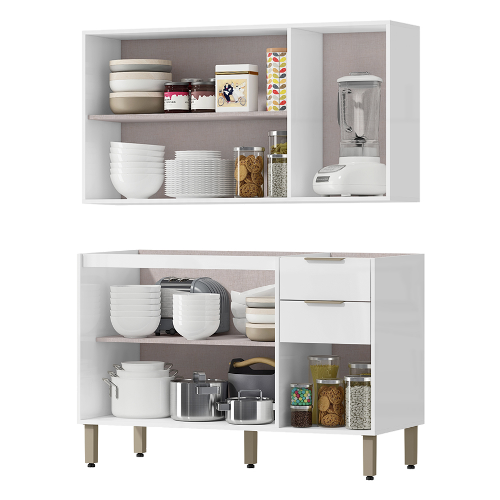 Armario E Balcao Pia 120 cm GLOR ABGL24 Branco Neve MXM