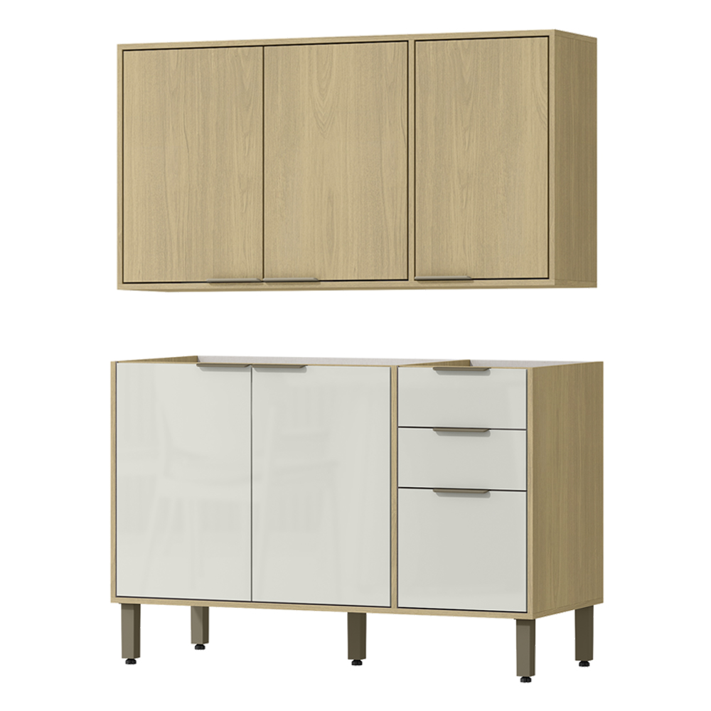 Armario E Balcao Pia 120 cm GLOR ABGL24 Castanho Off White MXM