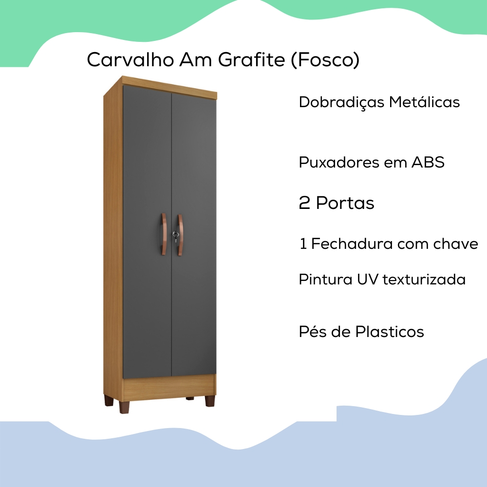 Armario Multiuso 2 Portas 11694 61 cm Carvalho Am Grafite INCP