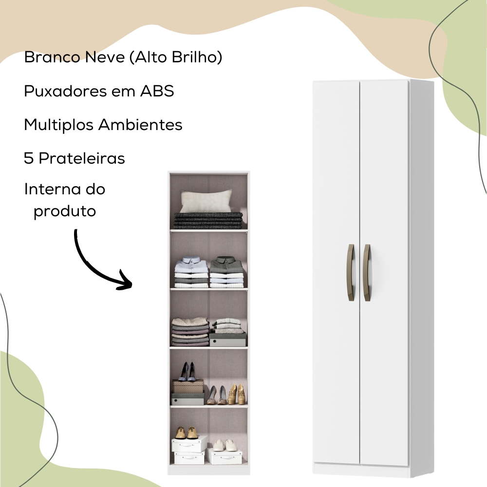 Armario Multiuso 2 Portas 170 cm MDP LARA MU019 Branco Neve MXM