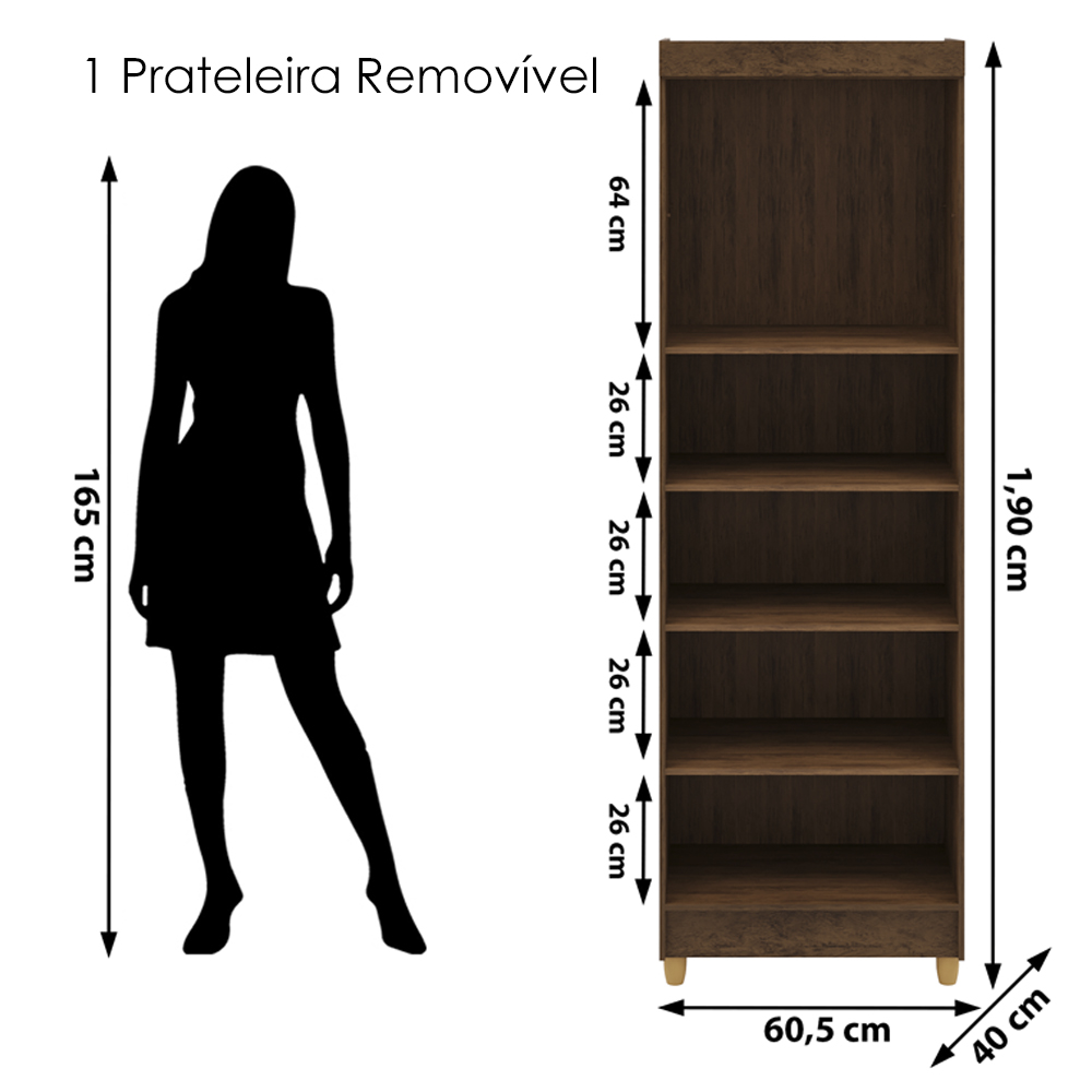Armario Multiuso 2 Portas 60 cm LIN 10045 Imbuia Champanhe VLR