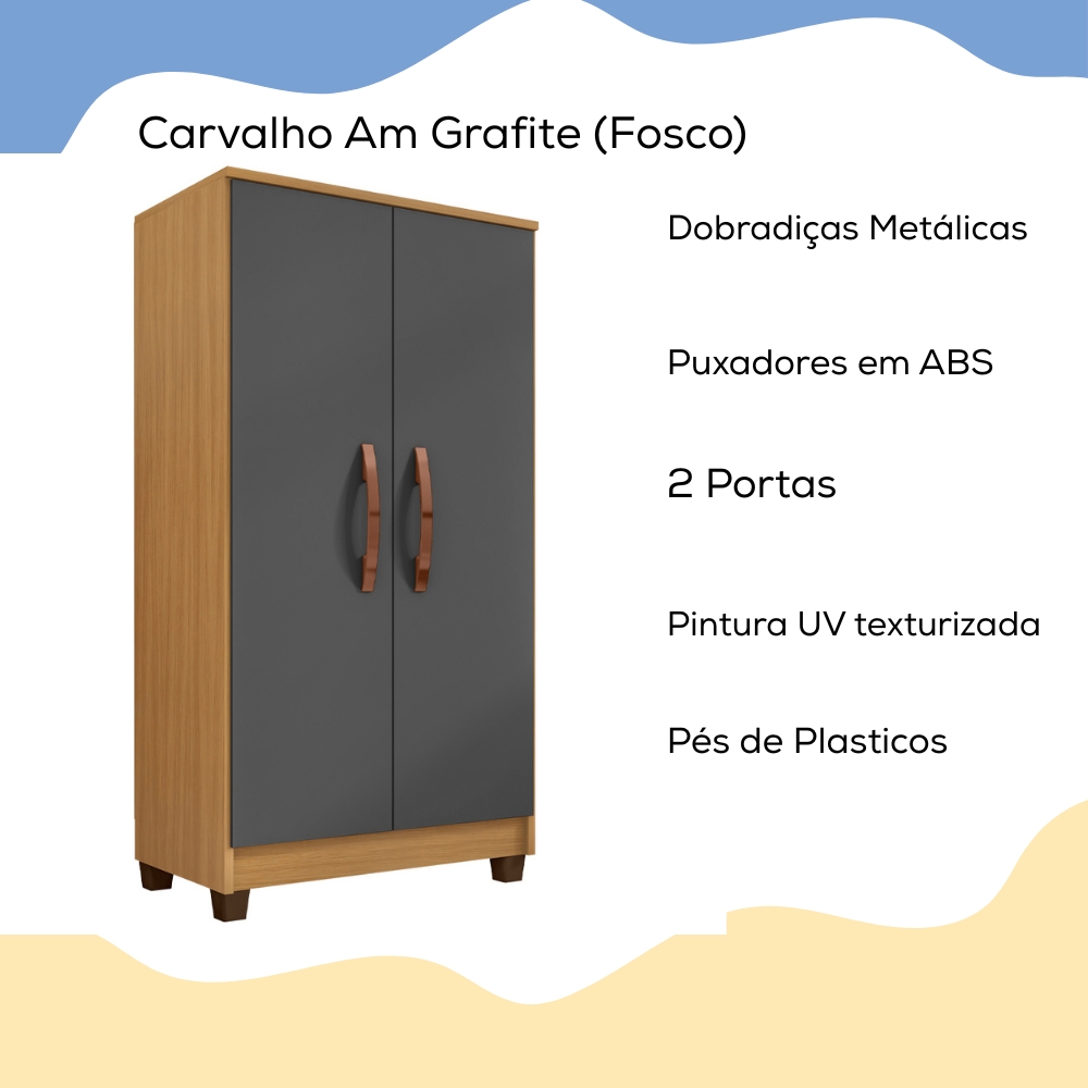 Armario Multiuso 2 Portas 6522 61 cm Carvalho Am Grafite INCP