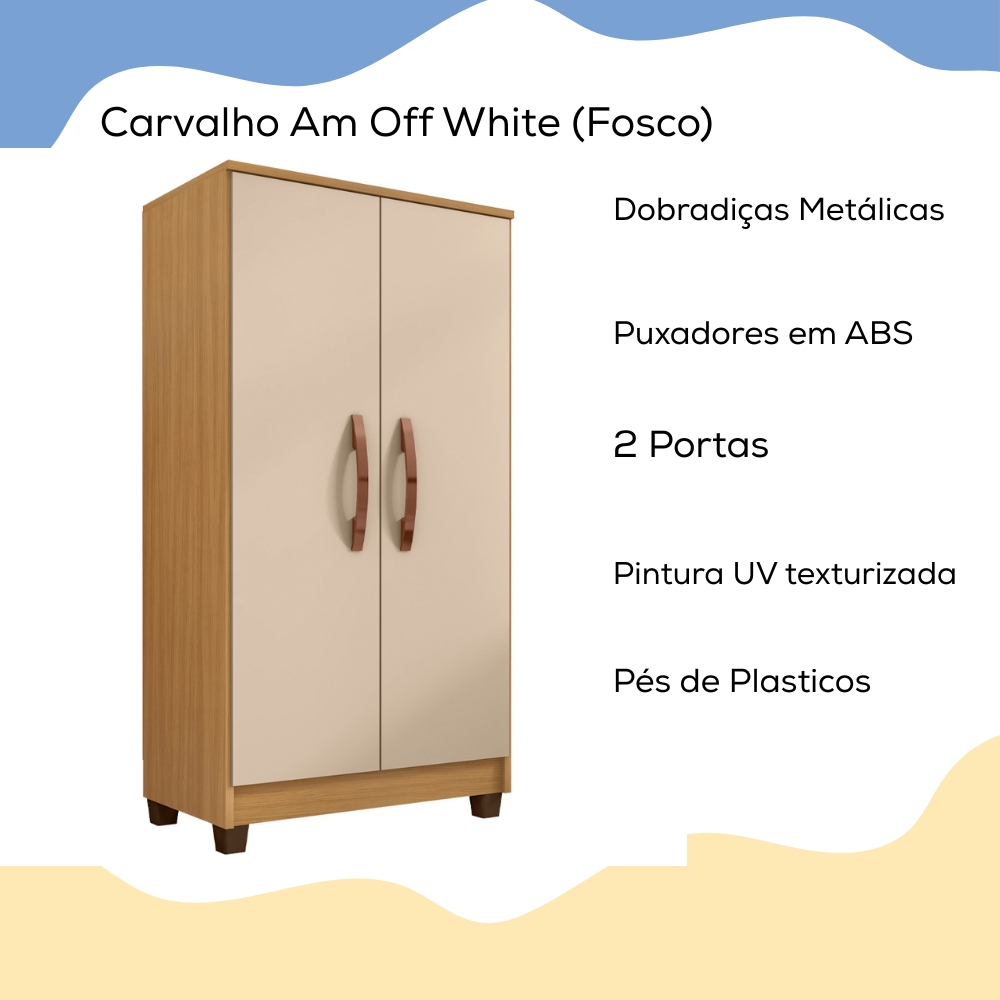 Armario Multiuso 2 Portas 6522 61 cm Carvalho Am Off White INCP