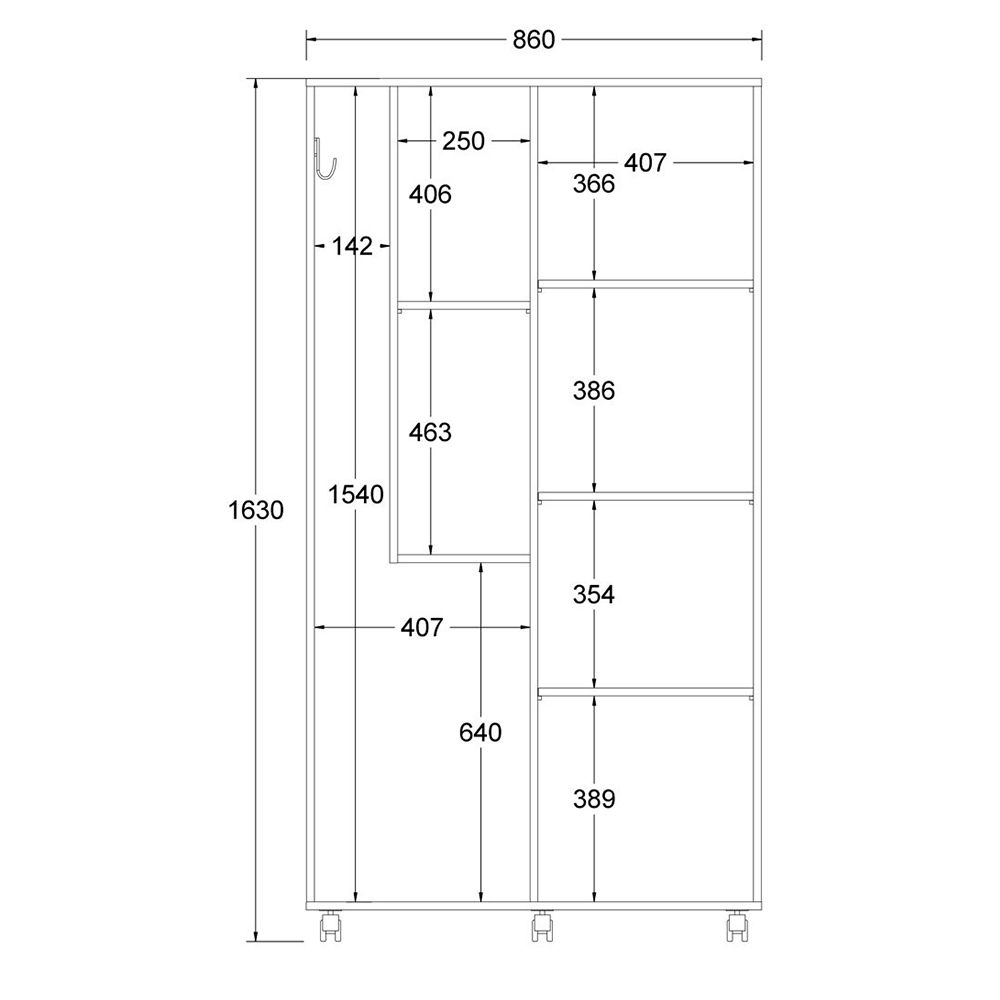 Armario Multiuso 2 Portas Com Rodizio 86 cm AR70 Branco Dtall