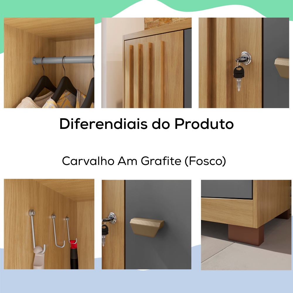 Armario Multiuso 2P Versa 11686 71 cm Carvalho Am Grafite INCP