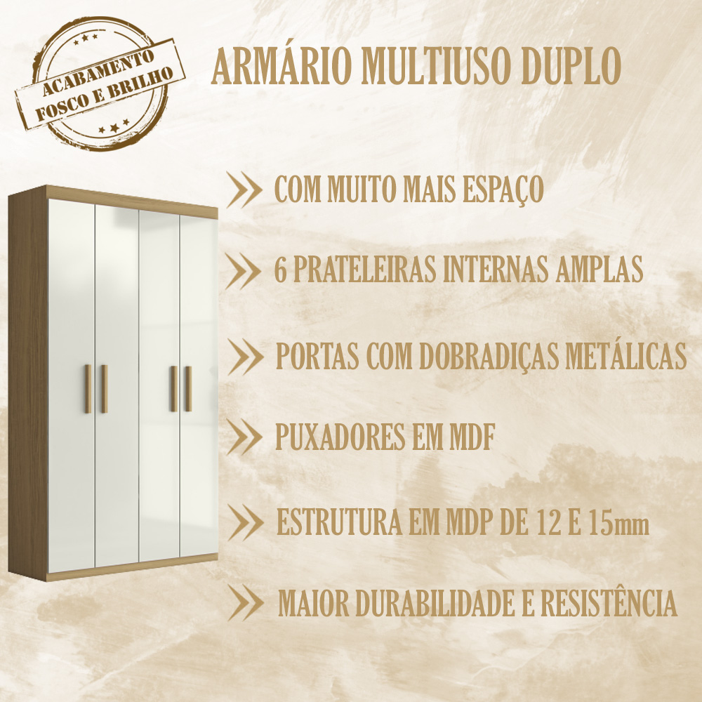 Armario Multiuso Duplo 4 Portas 2000194 Atacama Off White ARMoveis