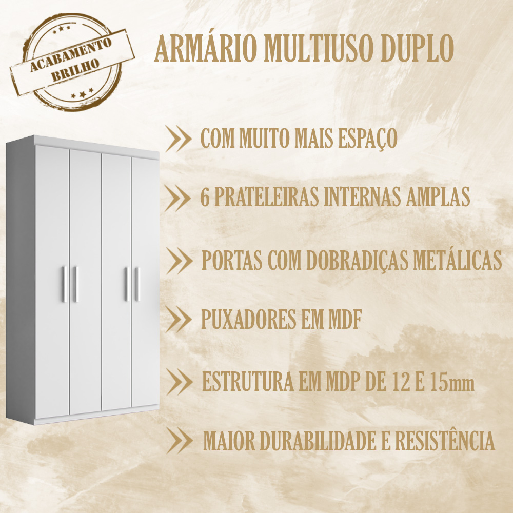 Armario Multiuso Duplo 4 Portas 2000194 Branco Brilho ARMoveis
