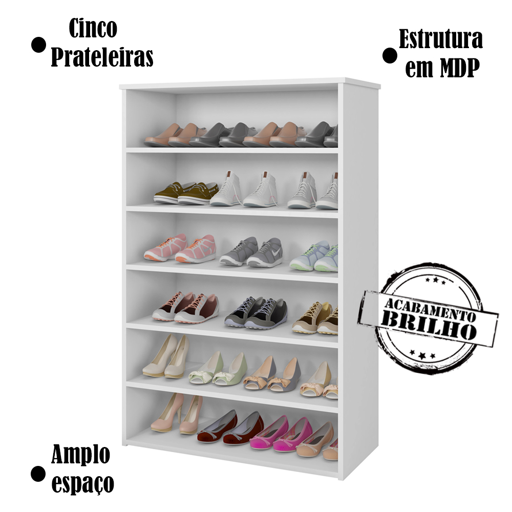 Armario Multiuso Sapateira 5 Prateleiras Lais Branco REAJL