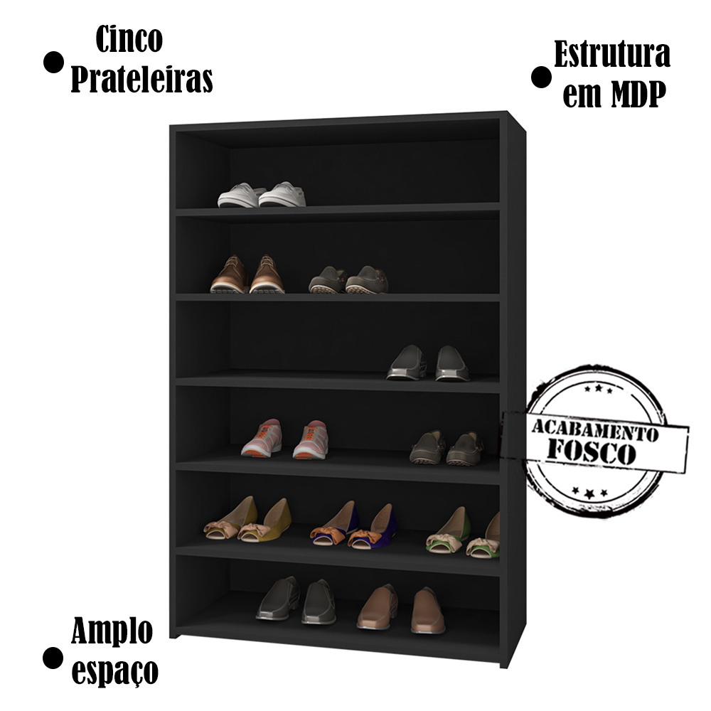 Armario Multiuso Sapateira 5 Prateleiras Lais Preto REAJL