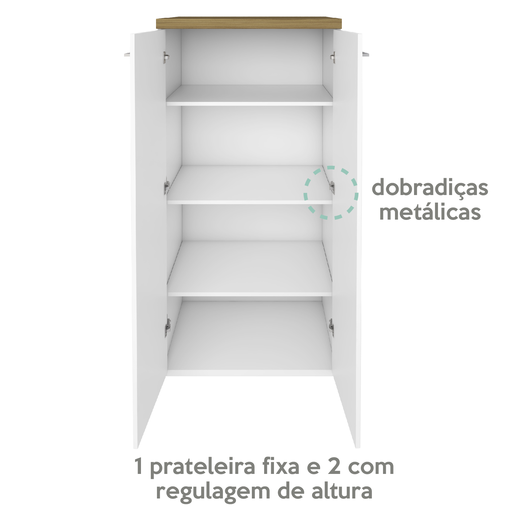 Armario Multiuso Tampo Tamburato 70cm TOK Olmo Branco ARTY