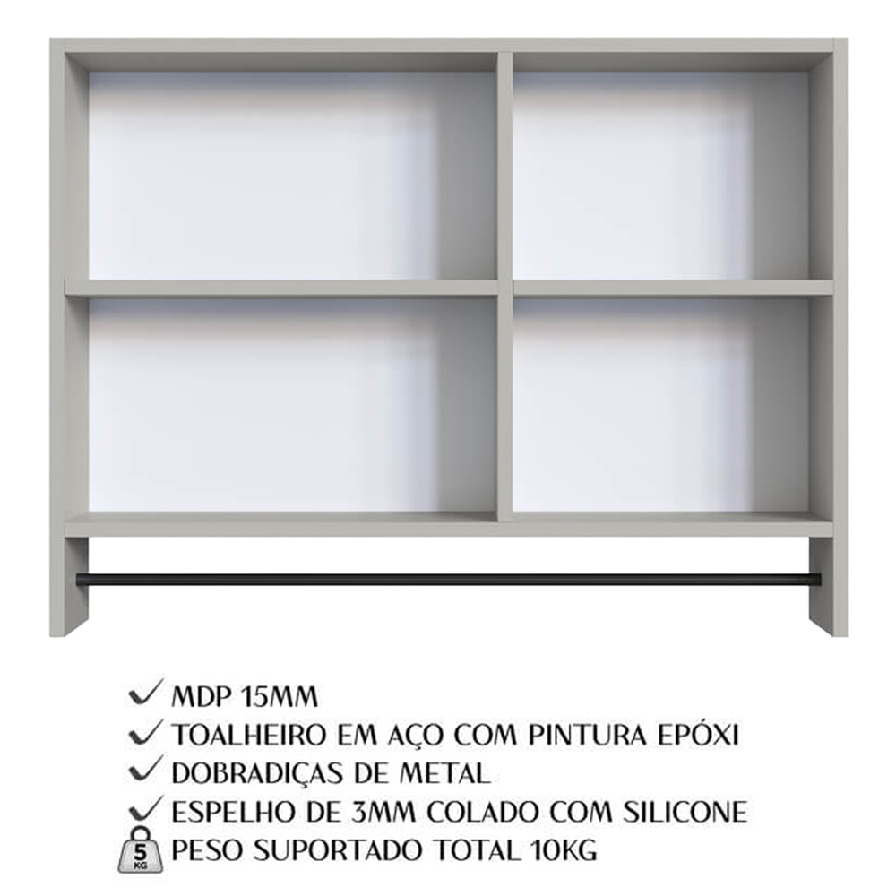 Armario Para Banheiro 01 Porta Com Espelho 80cm Arenas PRODDY