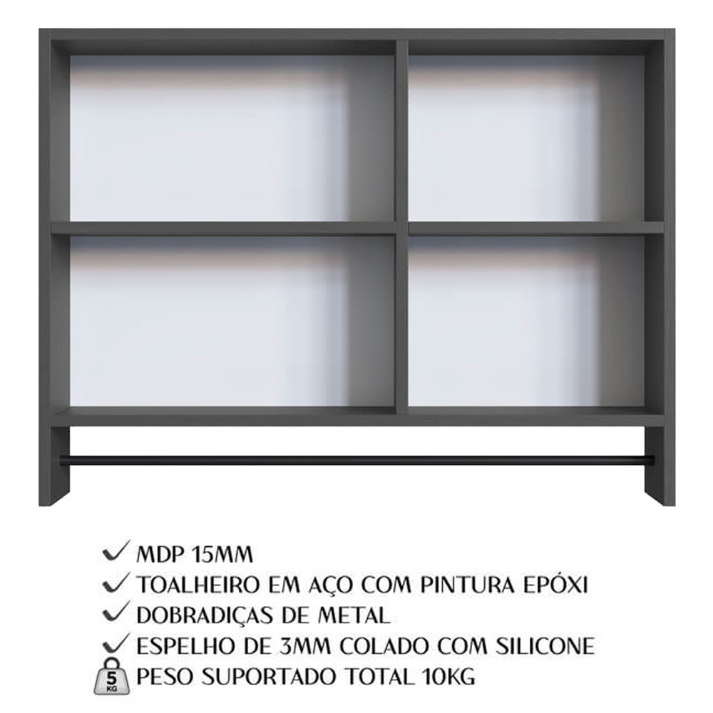 Armario Para Banheiro 01 Porta Com Espelho 80cm Grafite PRODDY