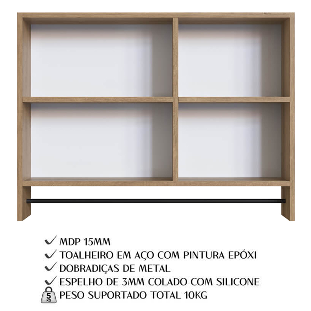 Armario Para Banheiro 01 Porta Com Espelho 80cm Mel PRODDY