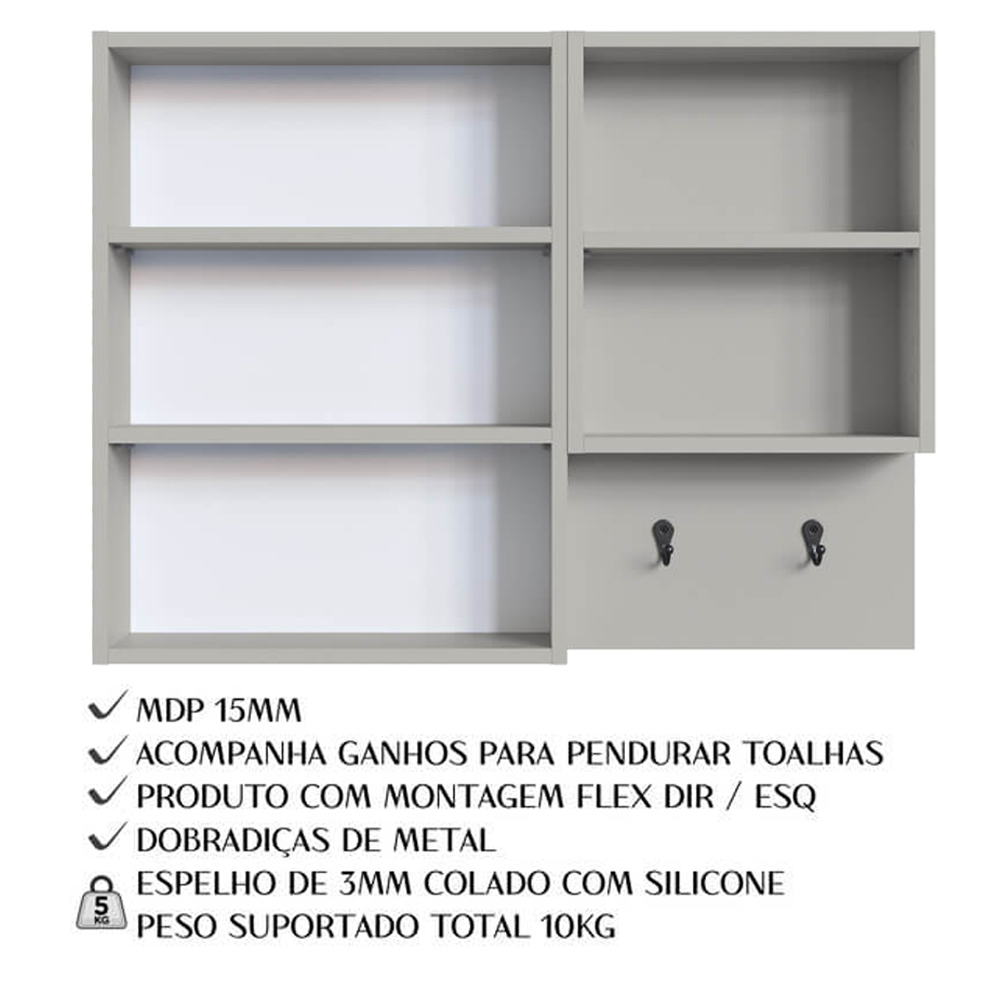Armario Para Banheiro Com Espelho 02 Portas 80cm Arenas PRODDY