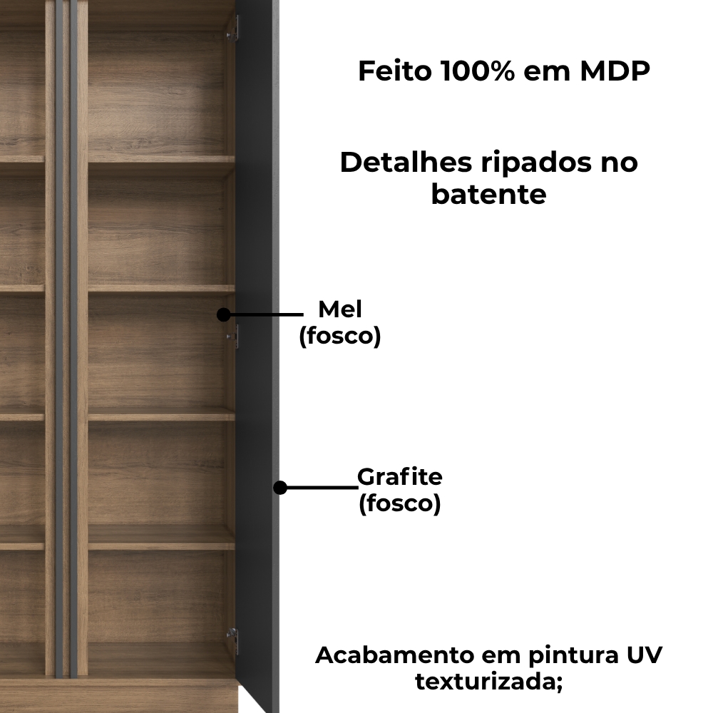 Armario Para Escritorio Office 160X80 cm AR5020 Mel Grafite FAEM