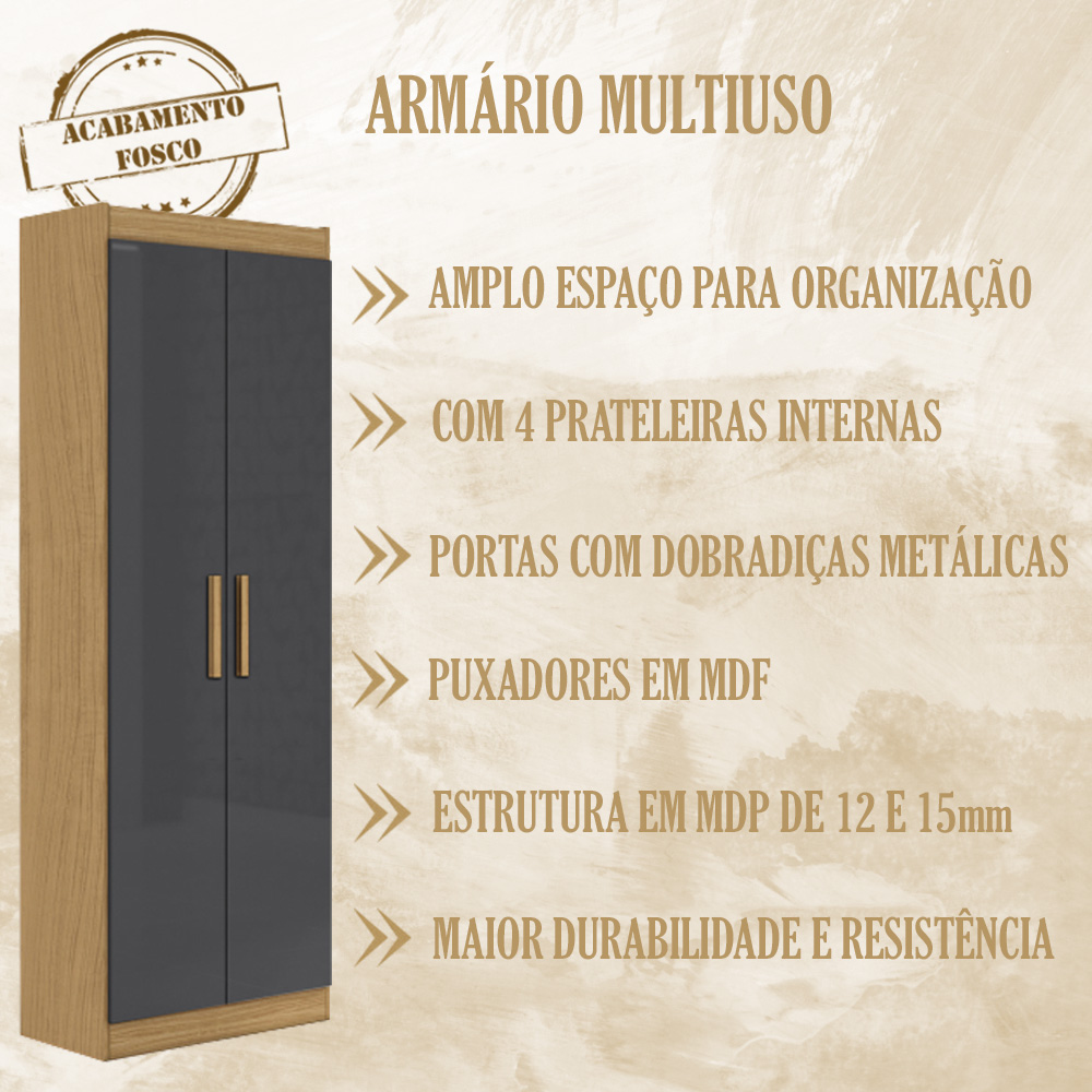 Armario Sapateira Multiuso 2 Portas 2000191 Atacama Grafite ARMoveis