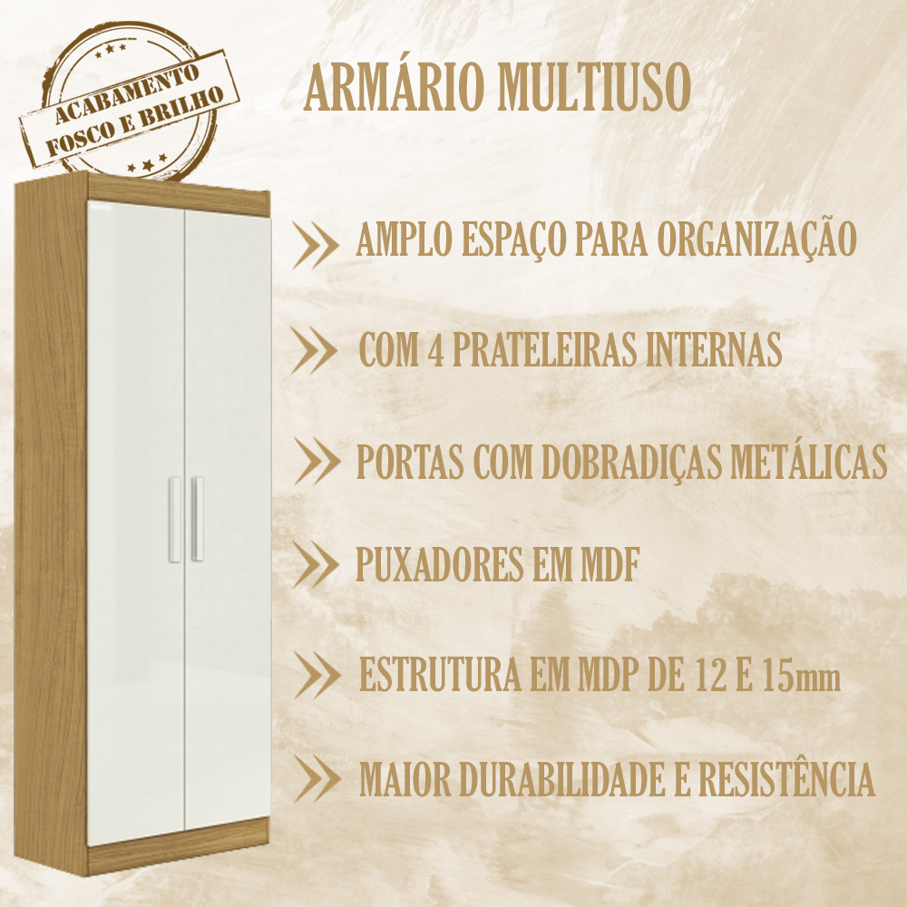 Armario Sapateira Multiuso 2 Portas 2000191 Atacama Off White ARMoveis