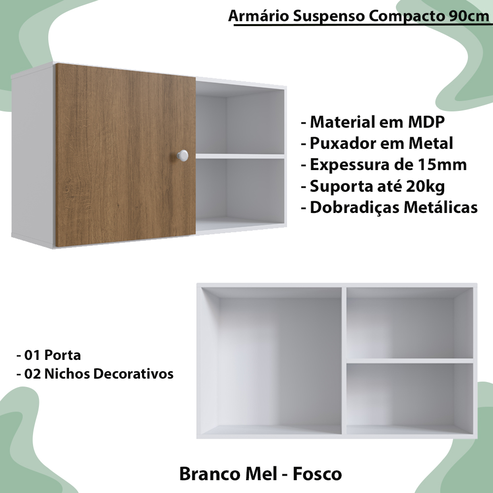 Armario Suspenso Compacto 90cm Branco Mel PRODDY