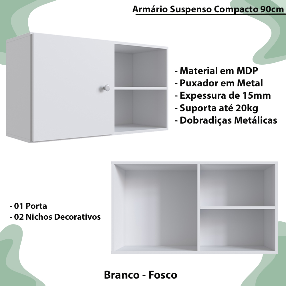 Armario Suspenso Compacto 90cm Branco PRODDY