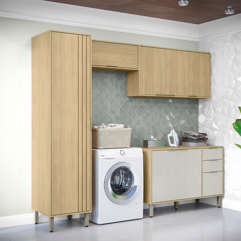 Armarios Lavanderia 4 Modulos 249 cm GLOR Castanho Off White MXM