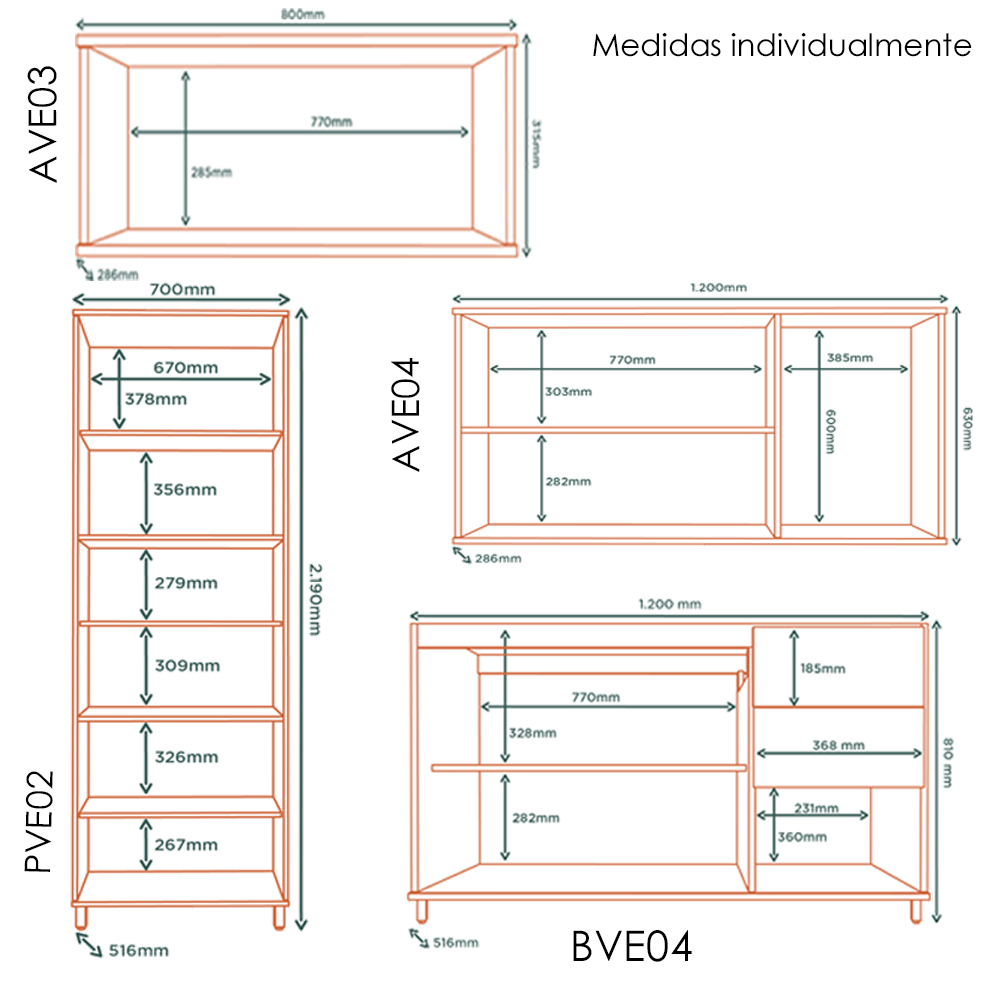 Armarios Lavanderia 4 Modulos 270 cm Vera Marrocos Off White MXM
