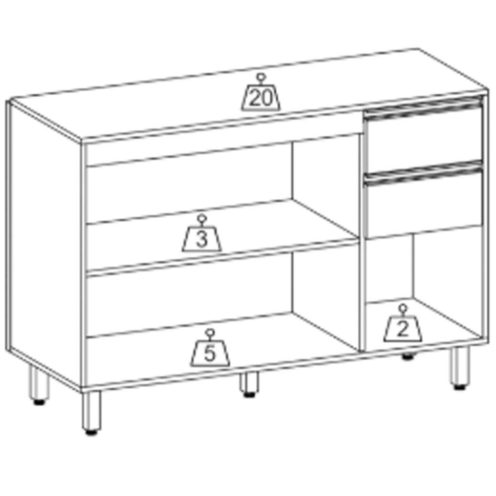 Balcão Com Tampo 3P 2G 120 cm 12640 Raven Freijo Off White PLN