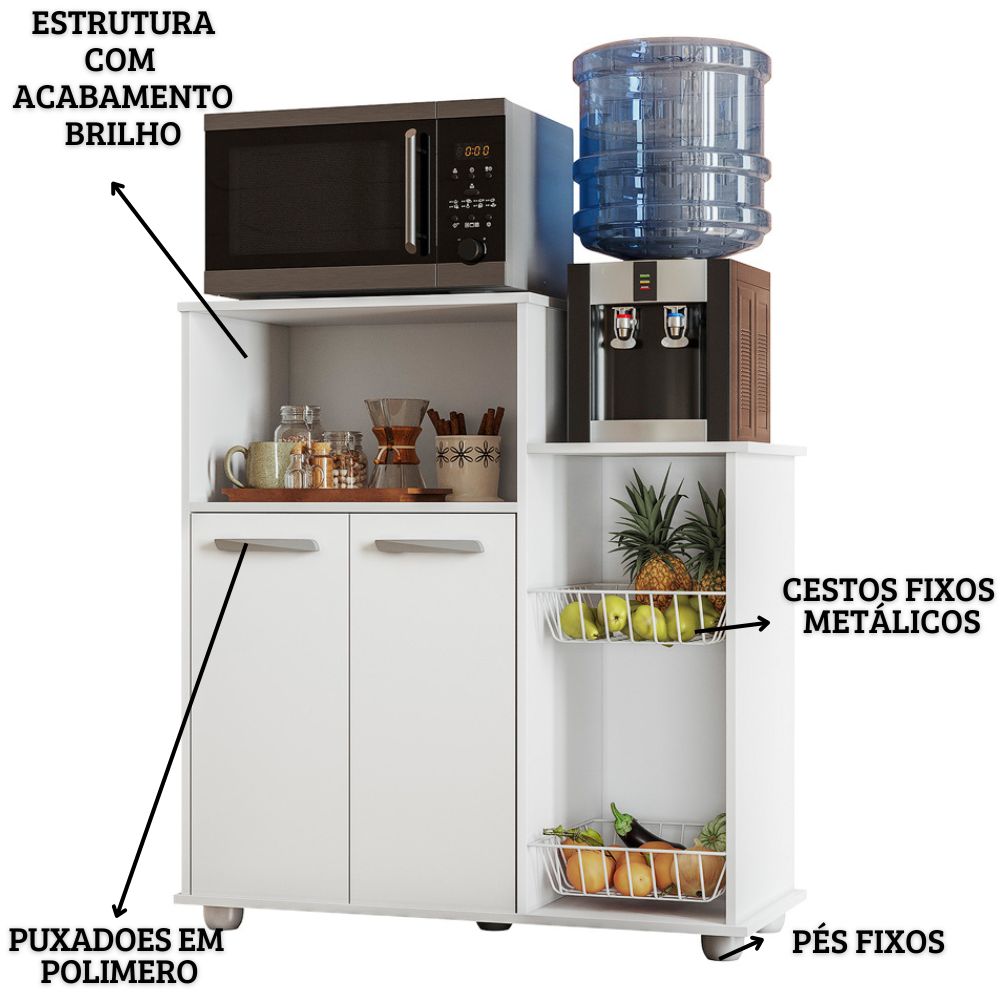 Balcão Fruteira Para Cozinha 2 Portas 91 cm Solle Branco PLN