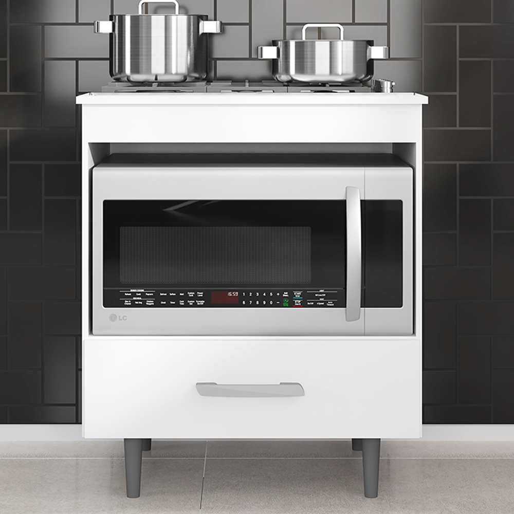 Balcão Para Cooktop  1 Gaveta 72 cm Alec Branco PLN