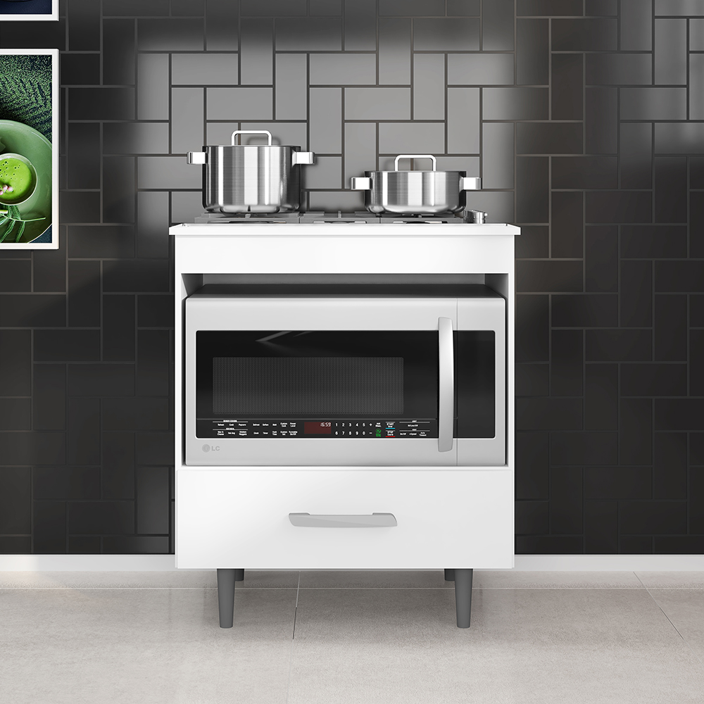 Balcão Para Cooktop  1 Gaveta 72 cm Alec Branco PLN