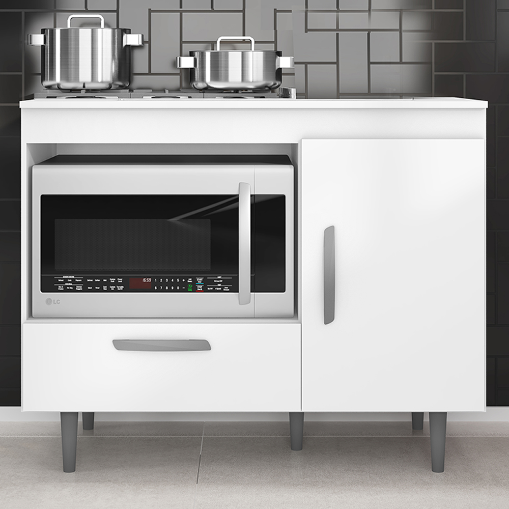Balcão Para Cooktop 1 Porta 1 Gaveta 105 cm Alec Branco PLN