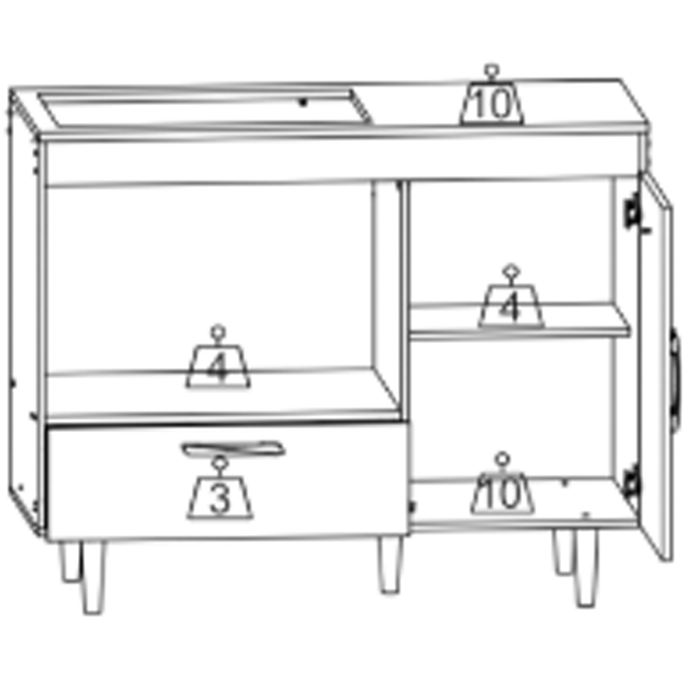Balcão Para Cooktop 1 Porta 1 Gaveta 105 cm Alec Branco PLN