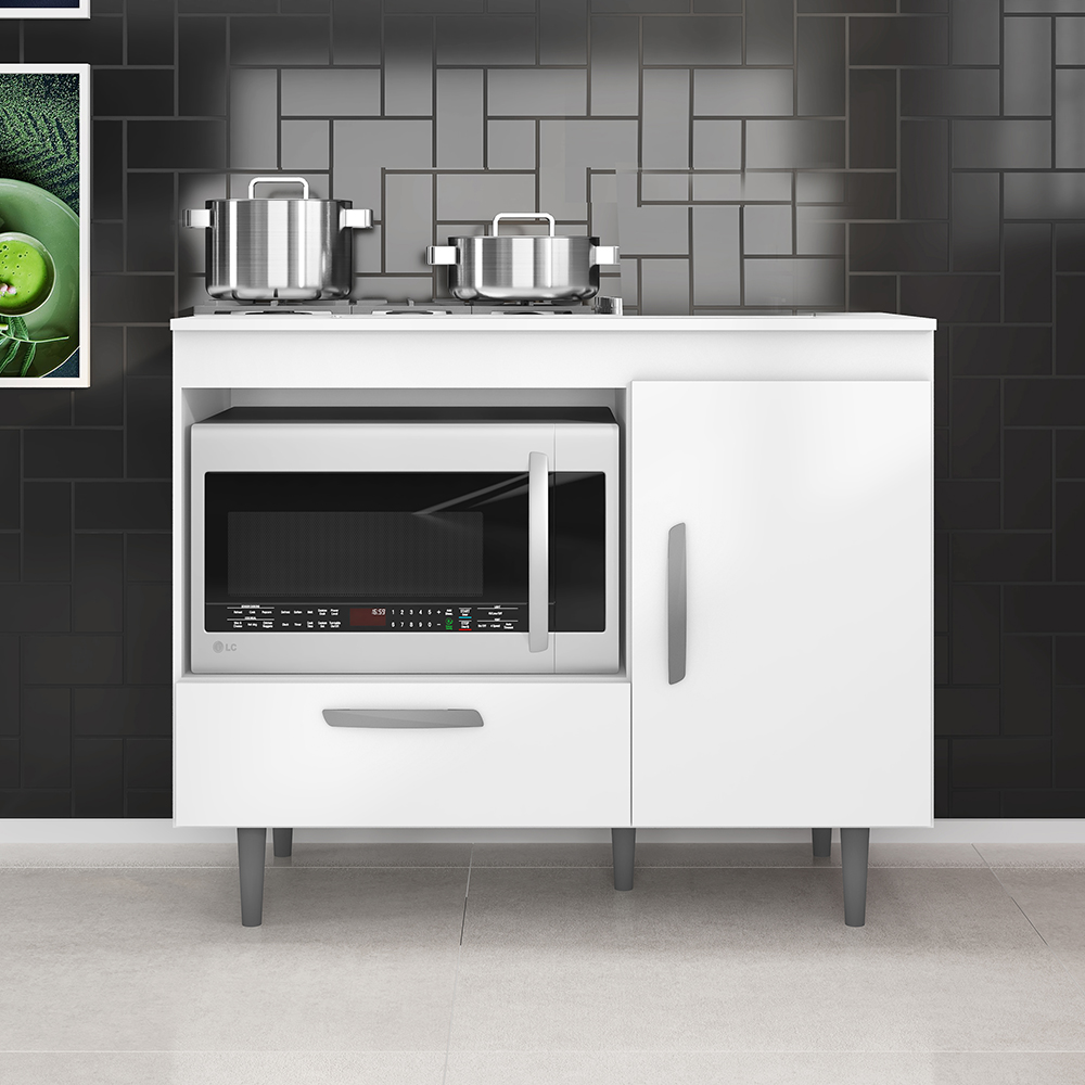 Balcão Para Cooktop 1 Porta 1 Gaveta 105 cm Alec Branco PLN