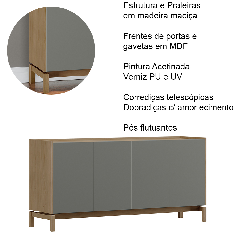 Balcao Buffet 4 Portas 1 Gaveta 165 cm 2155 Oak Ferrolack Milani Store