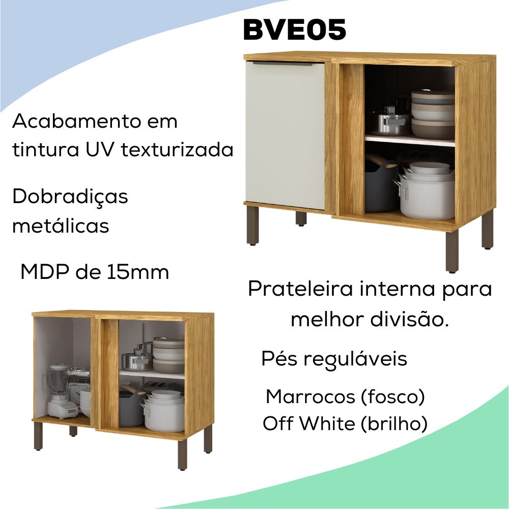Balcao Canto Reto 98 cm MDP Vera BVE05 Marrocos Off White MXM