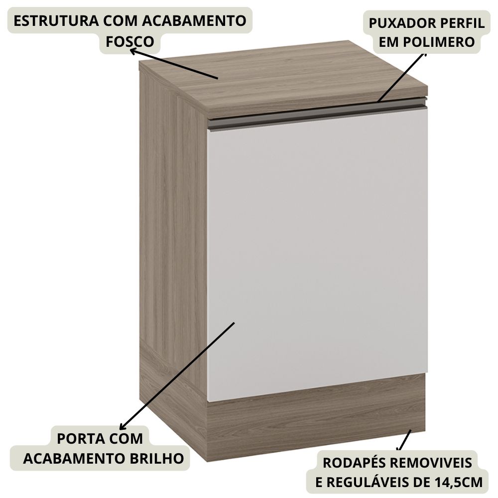 Balcao Com Tampo 1 Porta 58 cm 12539 Etti Carvalho Oak Off White PLN
