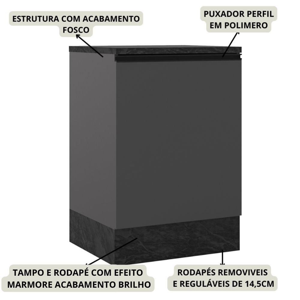 Balcao Com Tampo 1 Porta 58 cm 12539 Etti Grafite PLN