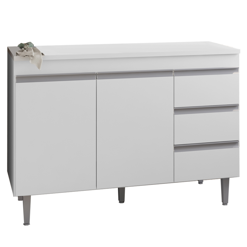 Balcao Com Tampo 120 cm 2 Portas Andreia Branco REAJL