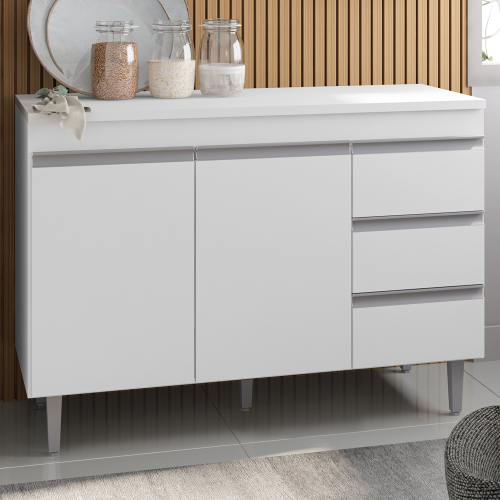 Balcao Com Tampo 120 cm 2 Portas Andreia Branco REAJL