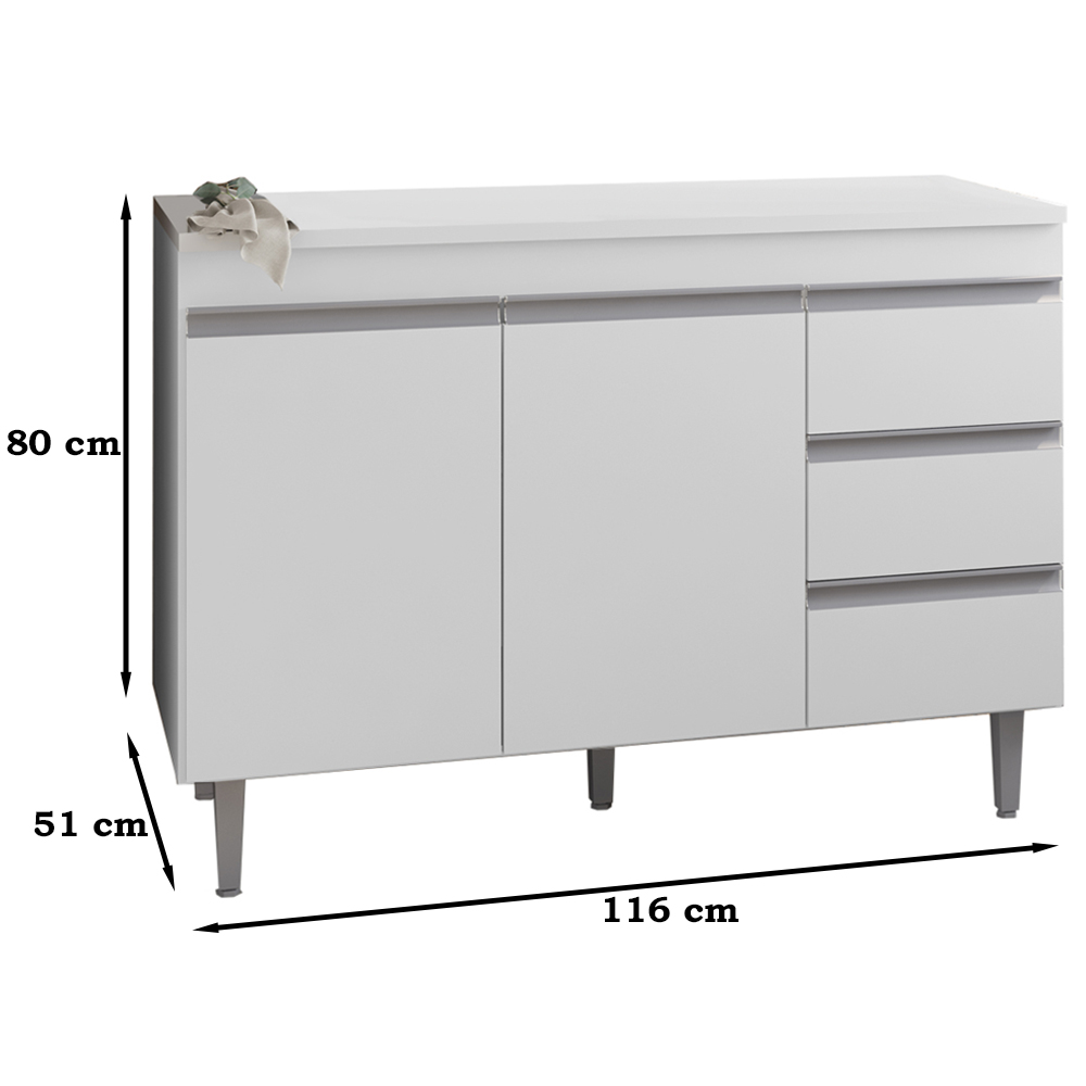Balcao Com Tampo 120 cm 2 Portas Andreia Branco REAJL