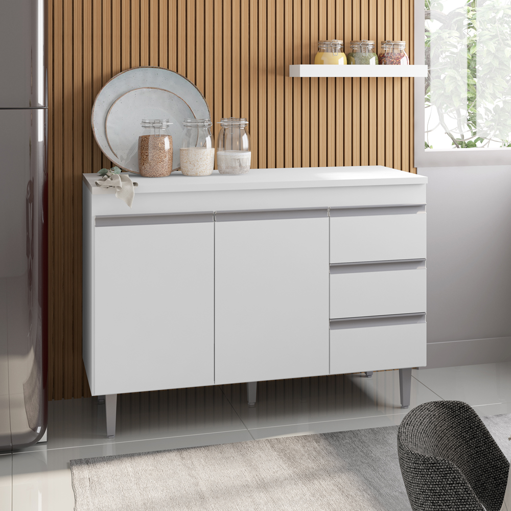 Balcao Com Tampo 120 cm 2 Portas Andreia Branco REAJL