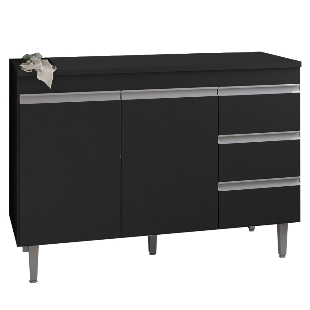 Balcao Com Tampo 120 cm 2 Portas Andreia Preto REAJL