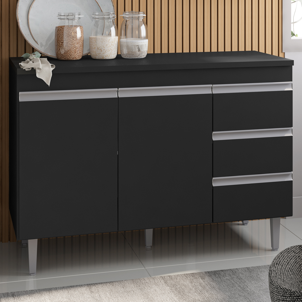 Balcao Com Tampo 120 cm 2 Portas Andreia Preto REAJL