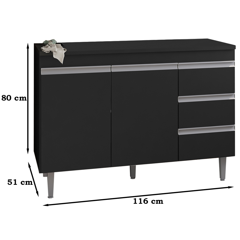 Balcao Com Tampo 120 cm 2 Portas Andreia Preto REAJL