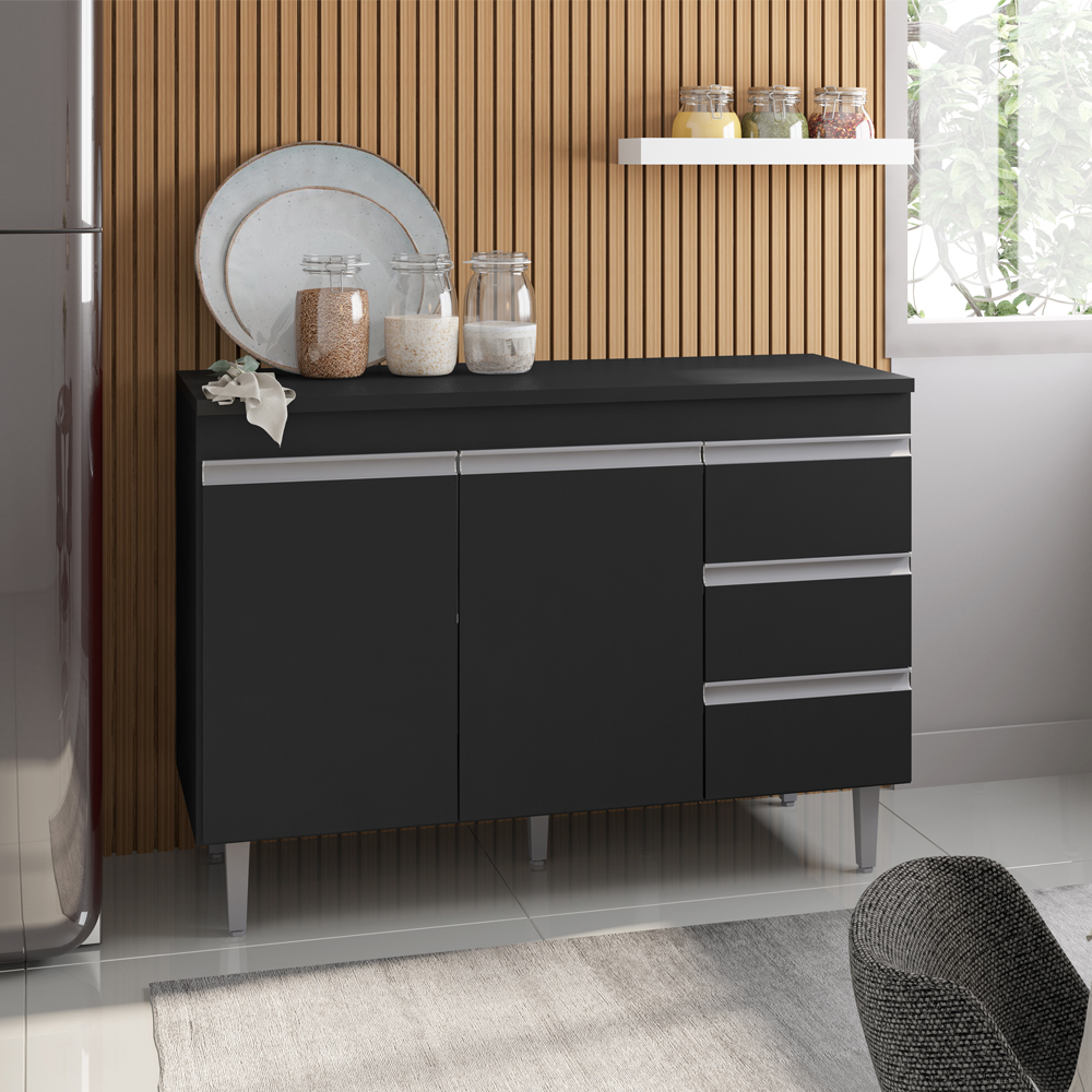 Balcao Com Tampo 120 cm 2 Portas Andreia Preto REAJL