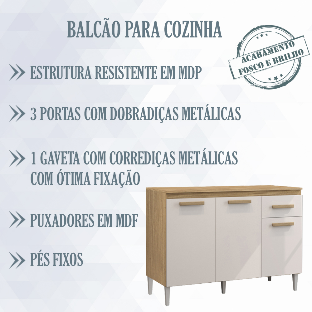 Balcao Com Tampo 120cm 2000310 Atacama Off White ARMoveis
