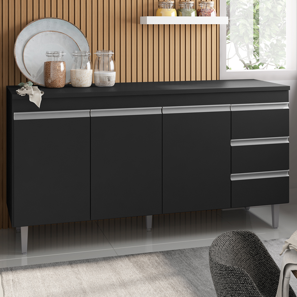 Balcao Com Tampo 150 cm 3 Portas Andreia Preto REAJL