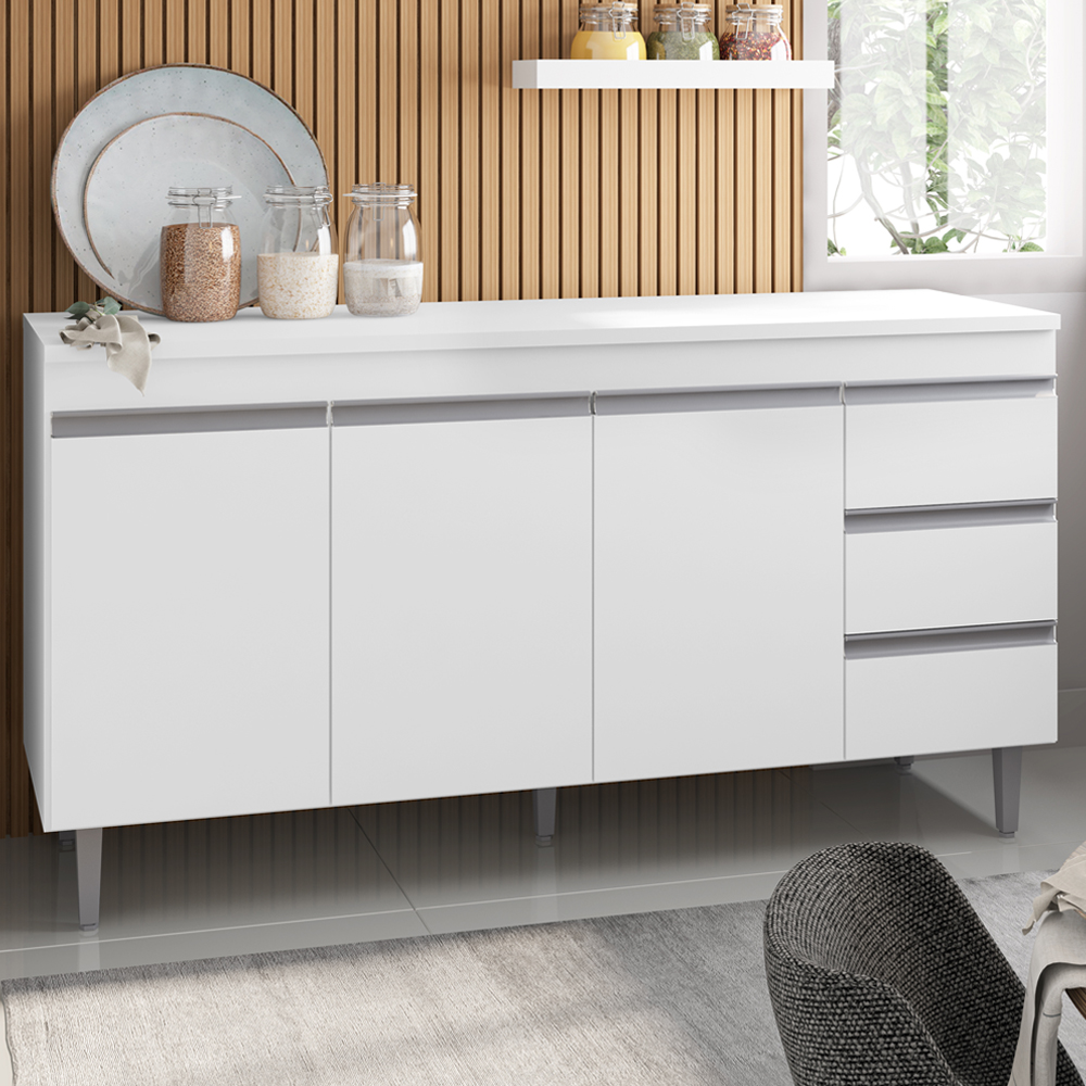 Balcao Com Tampo 160 cm 3 Portas Andreia Branco REAJL