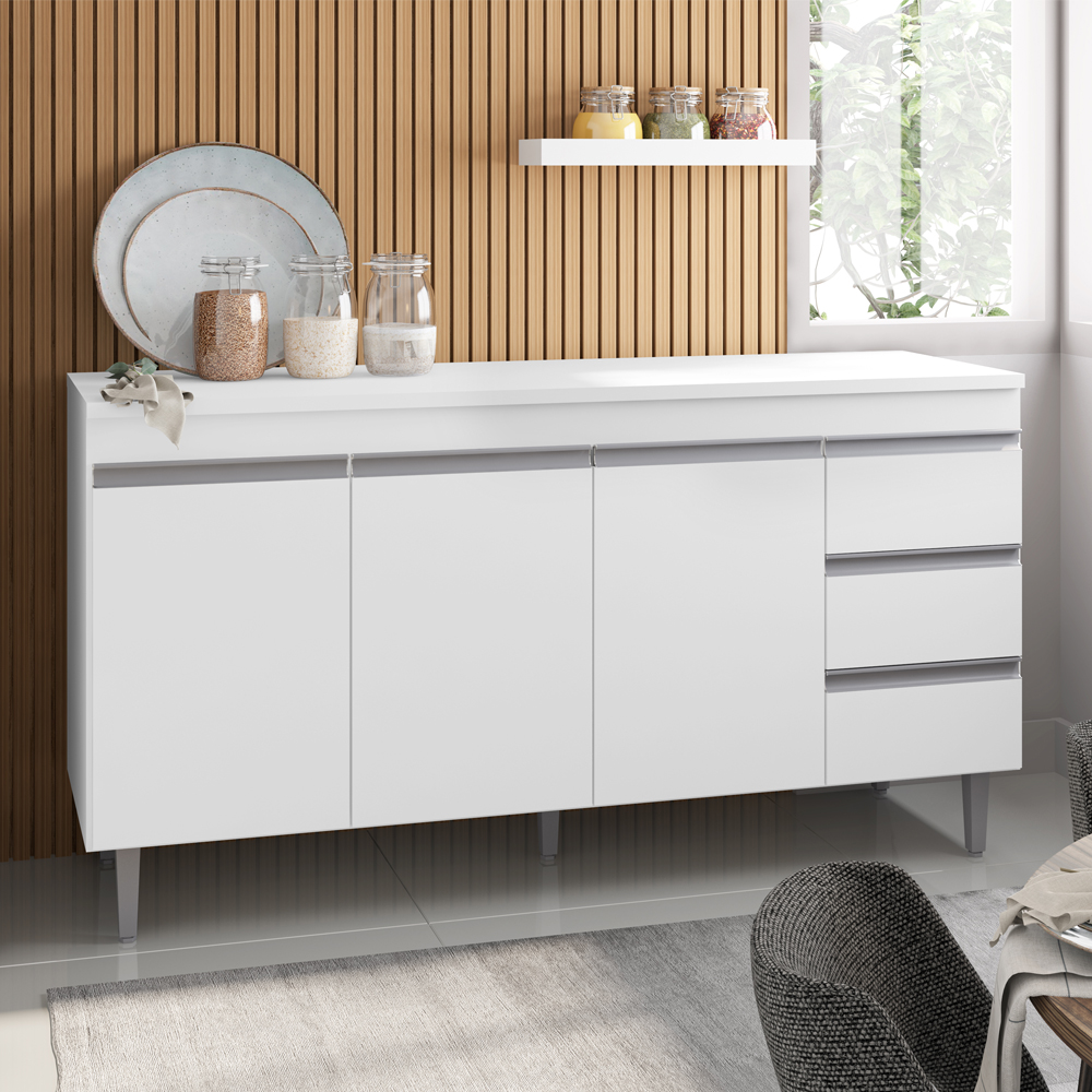 Balcao Com Tampo 160 cm 3 Portas Andreia Branco REAJL